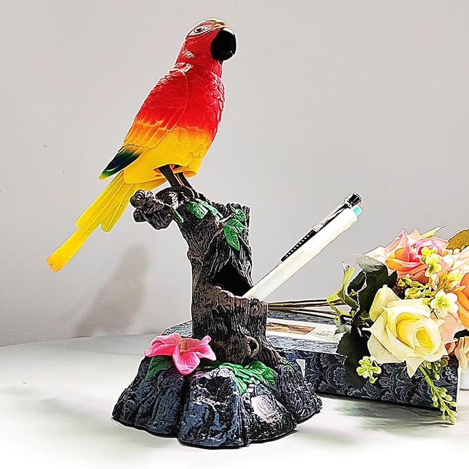 Tipmant Electronic Talking Parrots Realistic Eelectric Birds Toy Office Home Wall Room Table Decoration Recoarding Voice & Playback Kids Toys Birthday Gifts (Red)