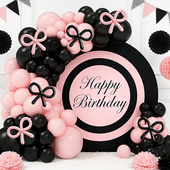 125 Pcs Black and Pink Balloon Garland Arch Kit Include 18in 10in 5in Pink Black Bow Balloons for Pink Bow Birthday Baby Shower Gender Reavel Wedding Party Decorations