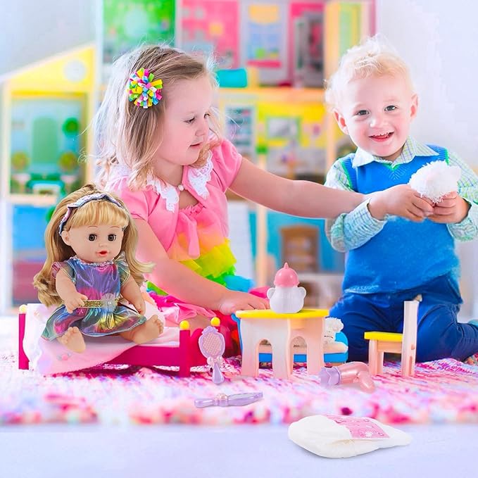 GAGAKU 12 Inch Baby Doll with Hair - Full Vinyl Baby Doll for Girls Ages 3-6 Years, First Baby Doll Playset with Accessories for Toddlers 1-3
