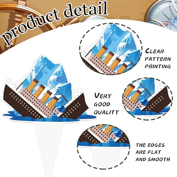 48PCS Nautical Party Cupcake Toppers Cruise Ship Birthday Party Decorations Ocean Ship Cake Decorations Iceberg Lighthouse Cupcake Picks for Cruise Liner Nautical Theme Birthday Baby Shower Supplies