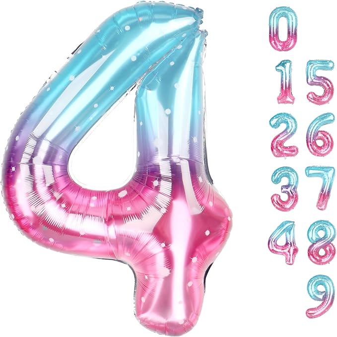 40 Inch Large Numbers Balloon, 4 Pink Purple Blue Ballon for 4th 14 40 44 Birthday Party, Balloon 4 Number for Graduations Wedding Supplies