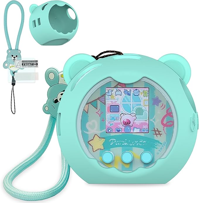 Silicone Cover Case for Punirunes Interactive Digital Toy Squishy Characters Pet, Screen Protector for Punirunes Virtual Electronic Pets Accessories(Silicone Case and Lanyard) (Teal)