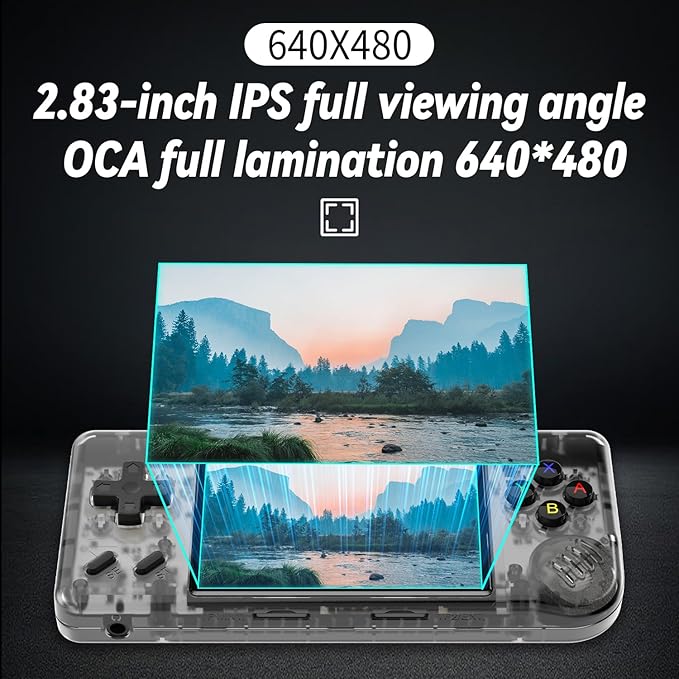 RG28XX Retro Handheld Game with Linux System, 2.83 Inch IPS Screen Built-in 64G TF Card 5516 Games Support Multimedia Application and TV Output(Transparent Black)