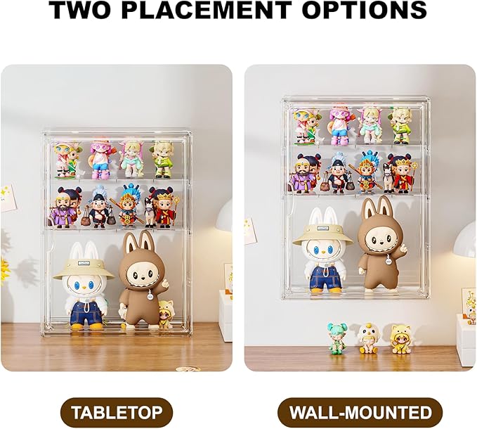 Clear 4 Tiers Acrylic Display Case for Figures Collectibles Wall Mounted Hobby Figurine Display Case with Shelves, Display Shelf Storage Box for Labubu Pop Mart, Action Figures, XXL, 1 Pack