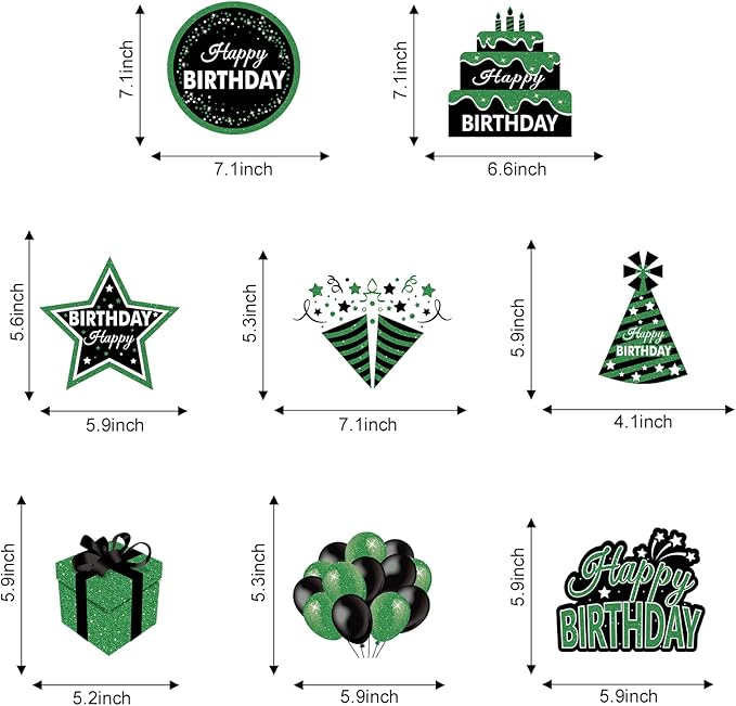 Green Birthday Hanging Swirls Decorations for Women Men, 16Pcs Black and Green Happy Birthday Foil Swirls Party Supplies, 10th 16th 18th 21st 30th 40th 50th 60th Bday Theme Swirls Ceiling Decor