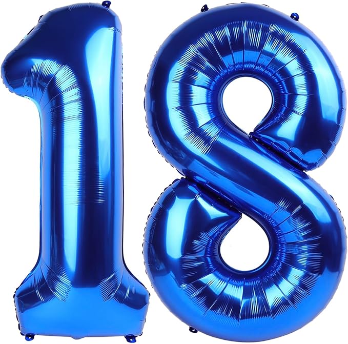 Navy Blue Number 18 Balloon 40 inch, 18 Number Balloons, 18th Navy Blue Birthday Decorations, 18 Year Old Girls Boys Blue Party Supplies