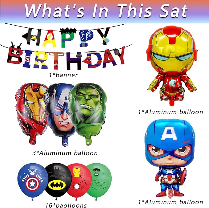 22PCS Party Balloons Set for Superhero Birthday Party Supplies Avengers Party,for Superhero Birthday Party Supplies