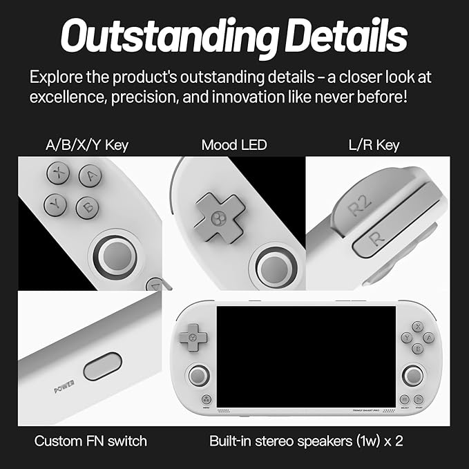 Trimui Smart Pro Handheld Game Console 4.96-Inches Display Game Console, Linux System with Allwinner A133P Processor Built-in 64G TF Card White