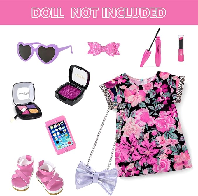 American 18 Inch Doll Makeup Accessories and Clothes,Messenger Bag Set for 18 Inch Dolls Include Sunglasses Phone Lipstick Eyelash Brush Eye Shadow Blusher Butterfly Hair Clip and Shoes