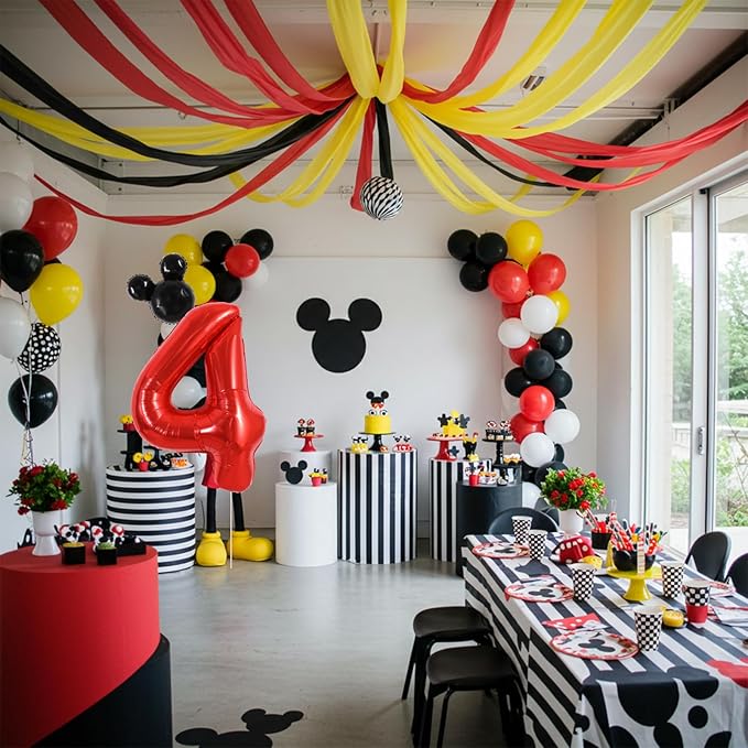 Vuzvuv 40 Inch Mouse Number Balloon No.4, Black Mouse Head Balloon and Red Giant Giant Number Four Balloon for Birthday, Mouse Theme Party Supplies, Baby Shower,Anniversary Decoration