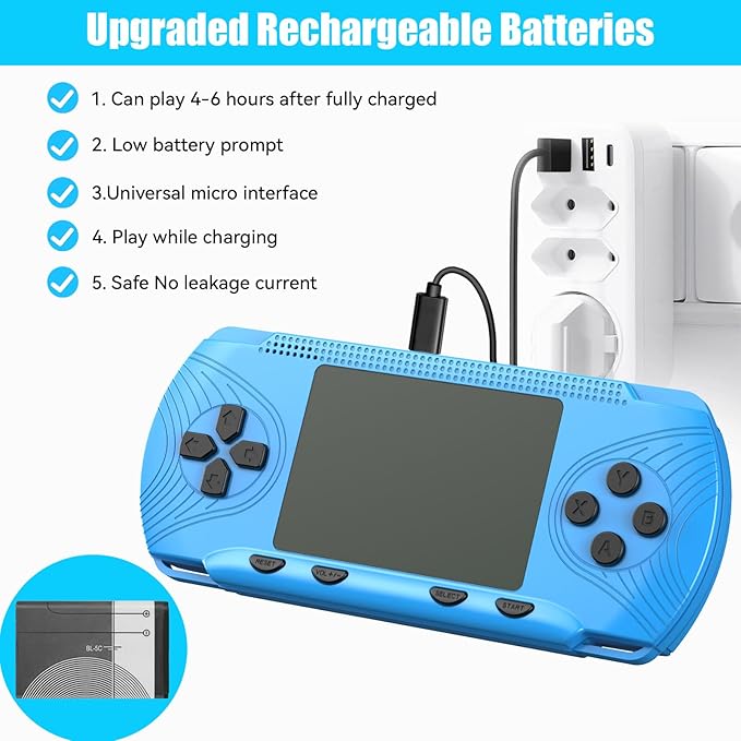 3.0" Screen Retro Handheld Game for Kids Adults - Portable 258 Preloaded Classic Video Games, Rechargeable Gaming Player for Travel Electronic Xmas Gift for Boys Girls