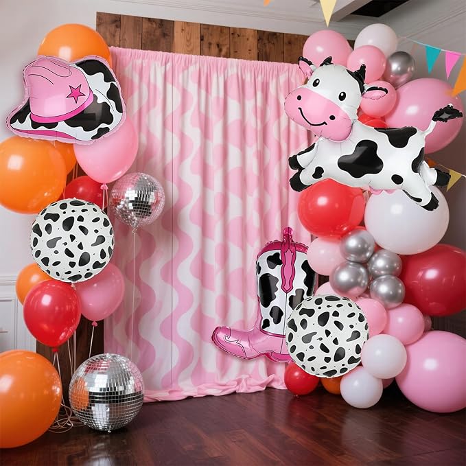 Big Cow Balloons Cow Print Cowgirl Boot Balloons Cowgirl Hat Balloon Western Let's Go Girls Disco Last Rodeo Bachelorette Theme One 1st Birthday Party Decor Supplies 5 Pcs Large