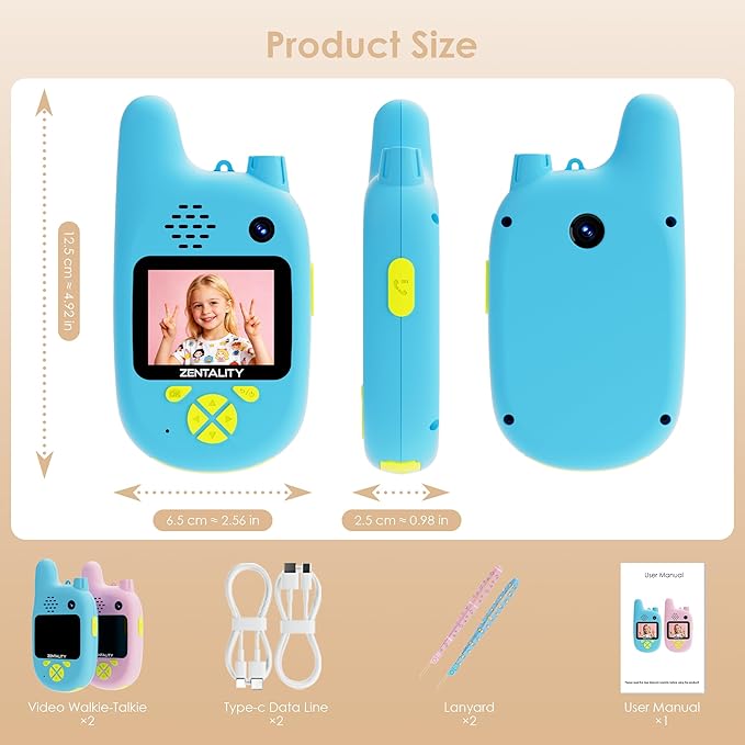 Video Walkie Talkies for Kids, Toys for 3–12 Year, Dual Camera, Rechargeable 2-Way Radio Toy, Send Photos & E-mojis, 1000ft Long Range for Indoor Outdoor, Camping, Hiking, Kids Games