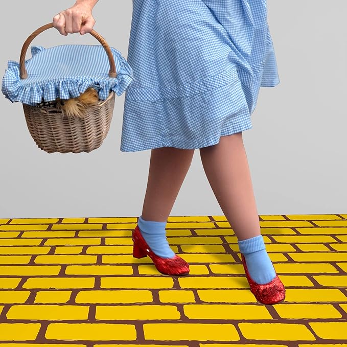Chuangdi 2 Pieces 4.5 x 9 Feet Yellow Brick Costume Wizard Backdrop Princess Decorations Decal Wall Backdrop Brick Wallpaper for Halloween Wizard Princess Cosplay Decorations Supplies
