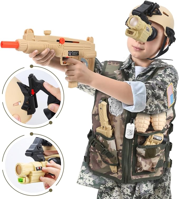17 PCS Kids Army Costume, Military Soldier Dress up Role Play, Combat Marines for Halloween with Camouflage Vest, Helmet and Accessories for Kids Boys 3+