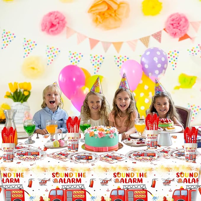 81PCS Fire Truck Birthday Party Supplies Tableware,Firetruck Birthday Decorations,Fireman Party Supplies,Can Be Used To Popularize Fire Safety