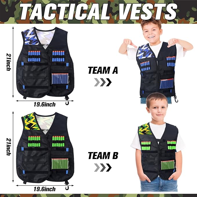 Sosation 8 Sets Kids Tactical Vest Compatible with Nerf Party Favor Accessories, Face Mask Wrist Ammo Holder Toy Gift Supplies Boys (Green and Blue)