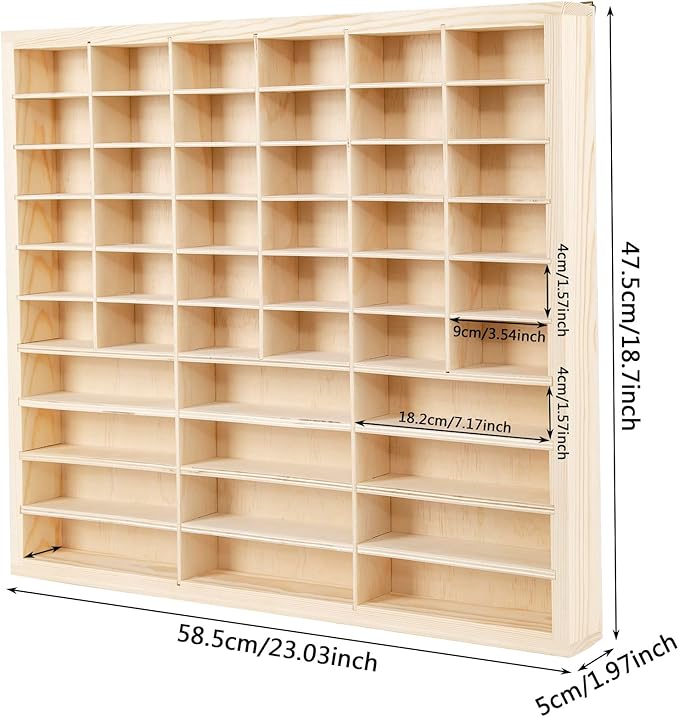 1:64 Scale Toy Car Display Case Organizer Storage, Wooden Wheel Rack Wall Mounted with 48 Compartments, Stylish Diecast Car Display Rack for Toy Car, Collectibles, Figurines (58.5x5x47.5cm)