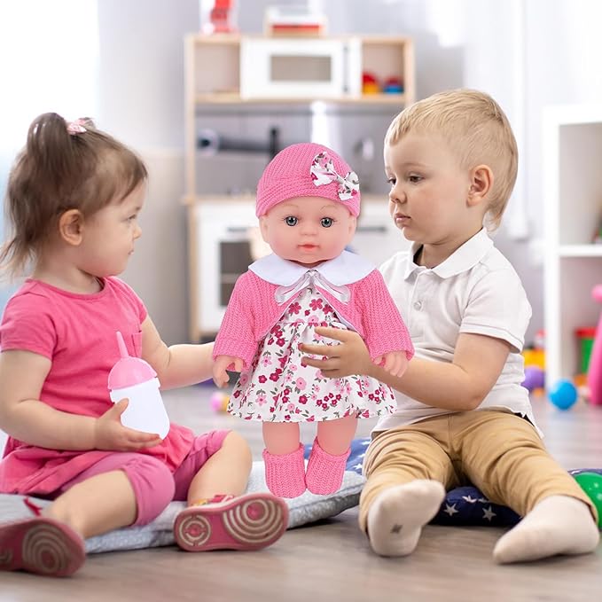ZNTWEI 12 Inch Baby Doll Playset with Reborn Baby Dolls Clothes and Accessories Including Bottles, Nipple, Diaper, Bib, Underpants