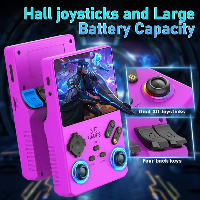 Hugawello R40 PRO Handheld Device, 35000 in 1 high-Definition Gaming mini Retro Video Console, 3.5-inch IPS Screen, 256GB RAM, 45 Built-in emulators, 3800mAh Battery (Purple 256GB)