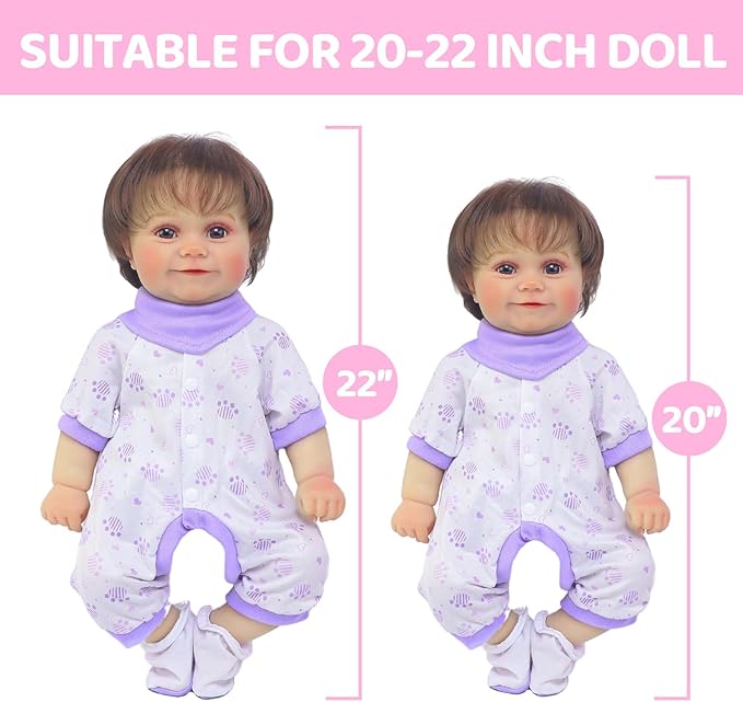 2 Sets Doll Clothes and Accessories for 20-22 Inch Dolls, 8 Pcs Clothes Outfits Including Jumpsuit, Doll Diapers, Bandana and Shoes