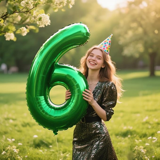 40 Inch Green Large Balloon Number 6 Balloon,Jumbo Mylar Foil Helium Balloon for 6 16 26 36 60 66 Birthday Digital Balloons for Birthday Party,Wedding Anniversary Party Decorations
