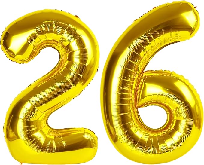 40 Inch Gold Balloon Number 26 Balloon,Jumbo Mylar Foil Helium Balloon for 26 Birthday Digital Balloons for Birthday Party,Wedding Anniversary Party Decorations
