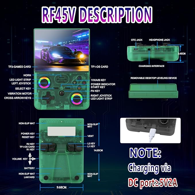 2026 NEW Upgrade RF45V Retro Handheld Game Console-4.5 Inch Ultra-Large Screen,Support 18000+Classic Games,64G TF Card,4000mAh Battery,Linux System,Birthday Gift for Adult or Friends - Green