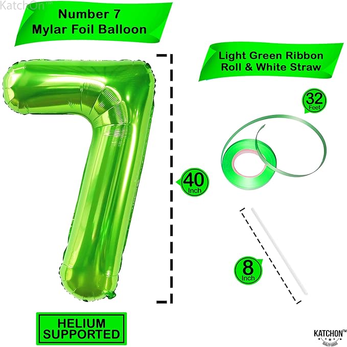 KatchOn, Giant Light Green Number 7 Balloon - 40 Inch | 7th Birthday Balloon for 7th Birthday Decorations | Seven Balloons Number | Number Balloons for Anniversary Decorations
