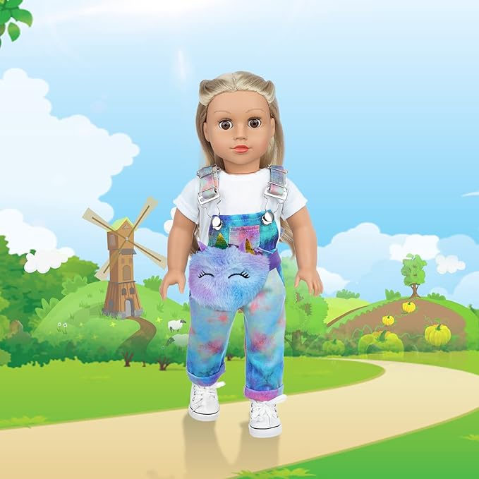 ZITA ELEMENT 7 Pcs American 18 Inch Doll Clothes and Accessories - 18 Inch Doll Clothes Set with Backpack, Waist Bag, Cell Phone, Tablet, Camera