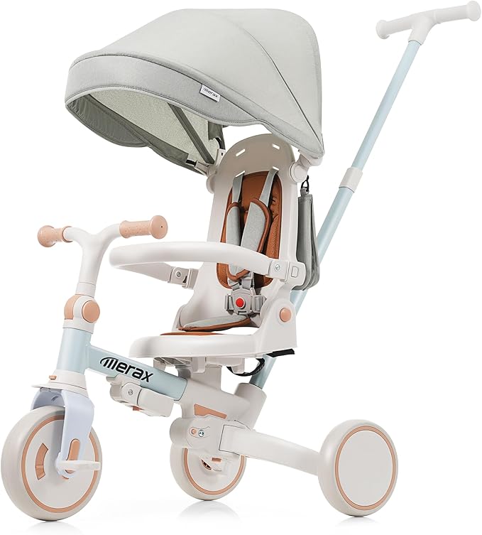 Merax 7-in-1 All-Terrain Kids Tricycle Stroller Foldable Toddler Tricycle with Adjustable Push Handle