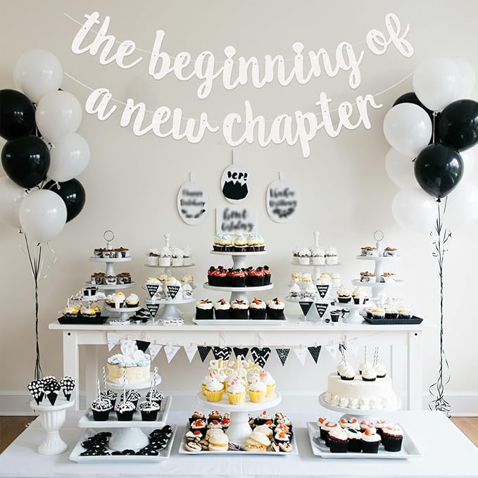BEISHIDA Glitter White The Beginning of A New Chapter Banner,Pre-Strung Farewell Book Themed Housewarming Party Congratulations Decorations,Going away party Garland,Graduation Sign 2026 Banner,retirement Supplies,NO DIY