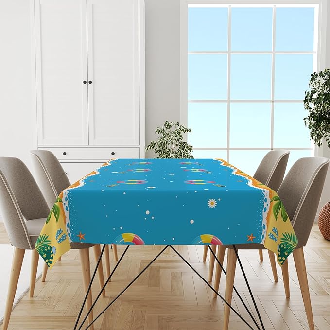 2Pack Beach Theme Tablecloth 54" x108", Summer Disposable Table Cover for Tropical Pool Party Decorations, Ocean Sand Seaside Picnic Plastic Table Cloth for Kids