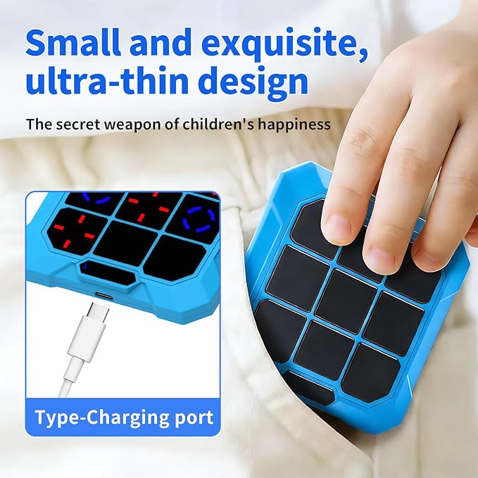 6-in-1 Rechargeable Electronic Tic-Tac-Toe Game, Portable Digital Travel Toy, Suitable for Children, Boys, Girls and Adults, Educational Memory Learning Toy for Ages 4 and Up (Blue)