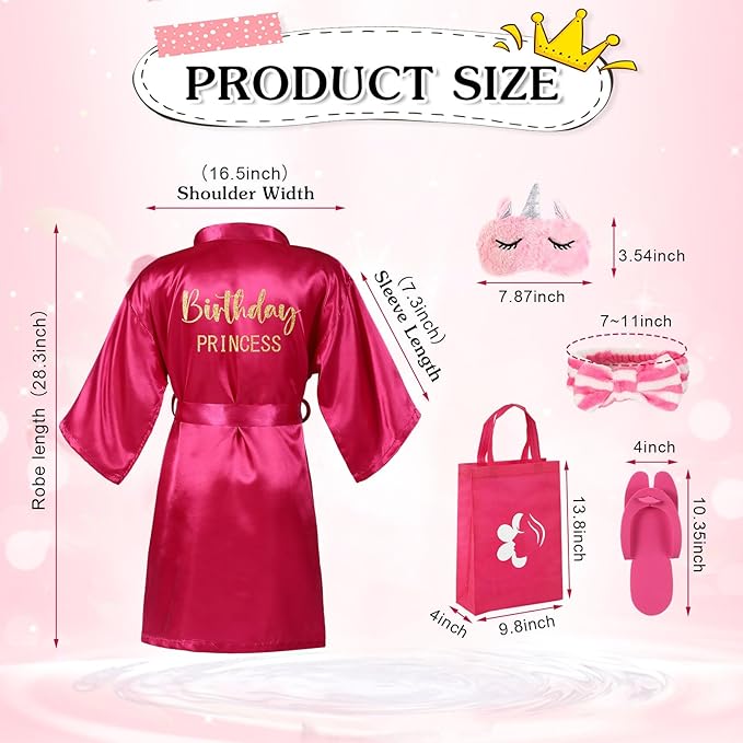Bonuci 50 Pcs Spa Party Supplies for Girls, 10 Satin Robe 10 Kids Slippers Sleepover Birthday Spa Party Favors
