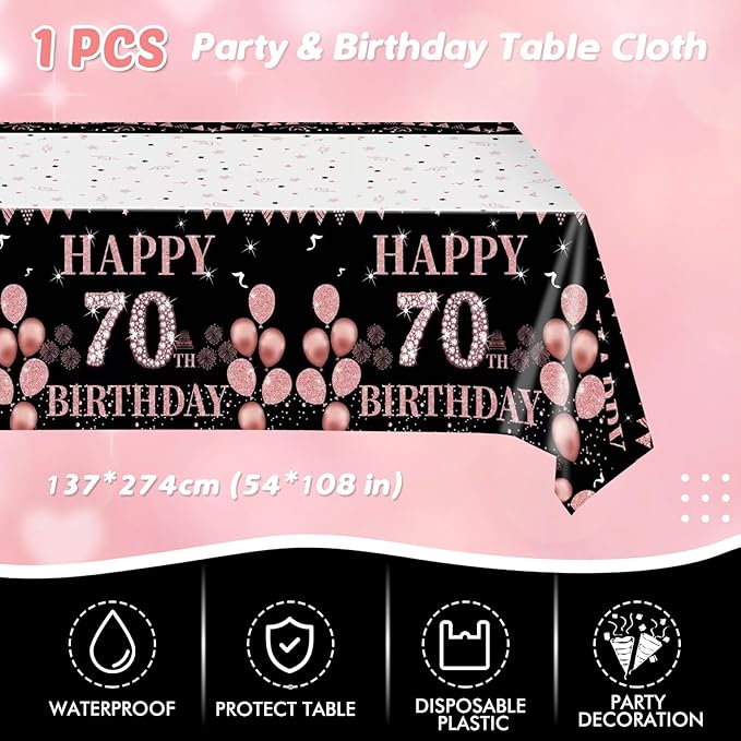 41PCS 70th Birthday Party Decorations, Black Gold Vintage 70th Tableware Set Paper Plate Napkin and Tablecloth, Back to 1955 Aged 70 Table Party Supplies, 70 Year Old Birthday Decor for Women Men