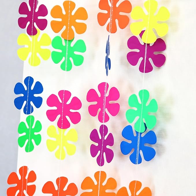 90 Feet Windmill Flower&Stripe UV Neon Garland Streamers Glow in The Dark Party Supplies Decoration for Birthday Banner Black Light Neon Party Decorations for Dark Glow Party UV Reactive Party Favor