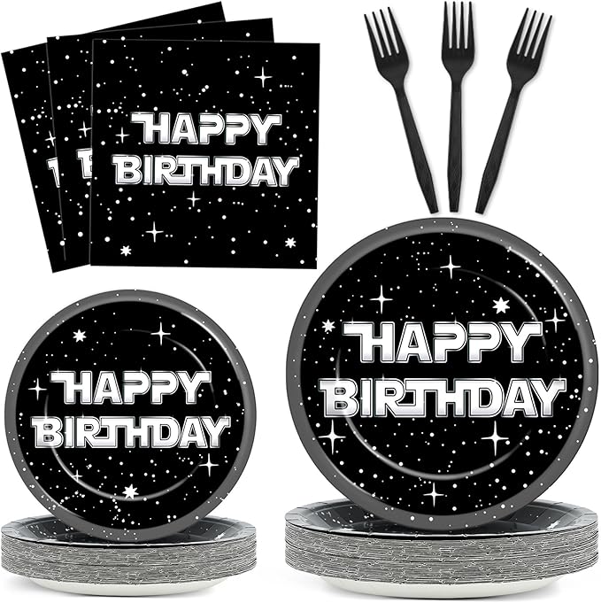 100Pcs Stars Birthday Party Decoration Galaxy Universe Plates and Napkins Space Theme Paper Plate Supplies for Outer Spaces Disposable Tableware Dinnerware Set Baby Shower Night Sky Decor for 25 Guest