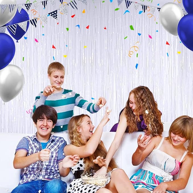 TONIFUL 2Pcs White Metallic Tinsel Foil Fringe Curtains,White Photo Booth Backdrop Streamer Curtain Photo Booth Props for Bachelorette Party,Birthday,Graduation,Christmas Decor(6.6ft x 9.9ft)