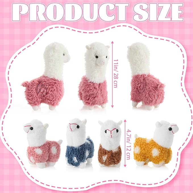 Civaner Llama Stuffed Animal with 4 Baby Llama Plushies Cute Alpaca Plush Set Soft Kawaii Alpaca Pillow for Kids Girls Easter Mother's Day Birthday Party Charity Donation Home Decor(Pink)