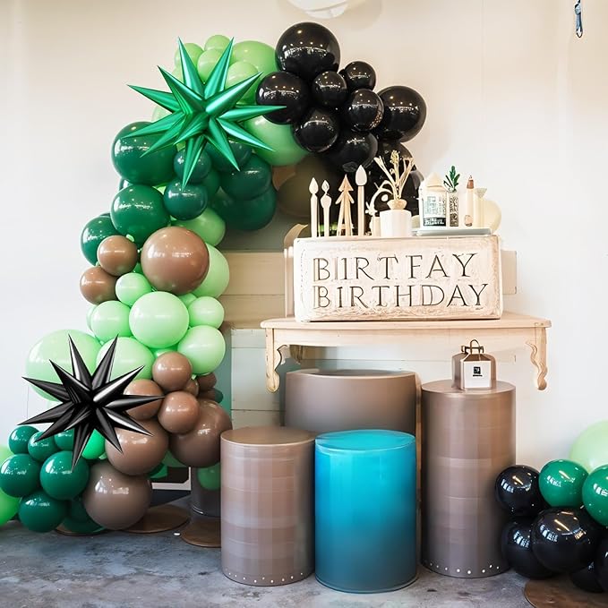 Green and Brown Balloon Garland Arch Kit,Brow Green and Black Balloons Garland Kit with 2pcs Star Foil Balloons for Video Theme Jungle Safari Game Party Baby Shower Graduation Birthday Decorations