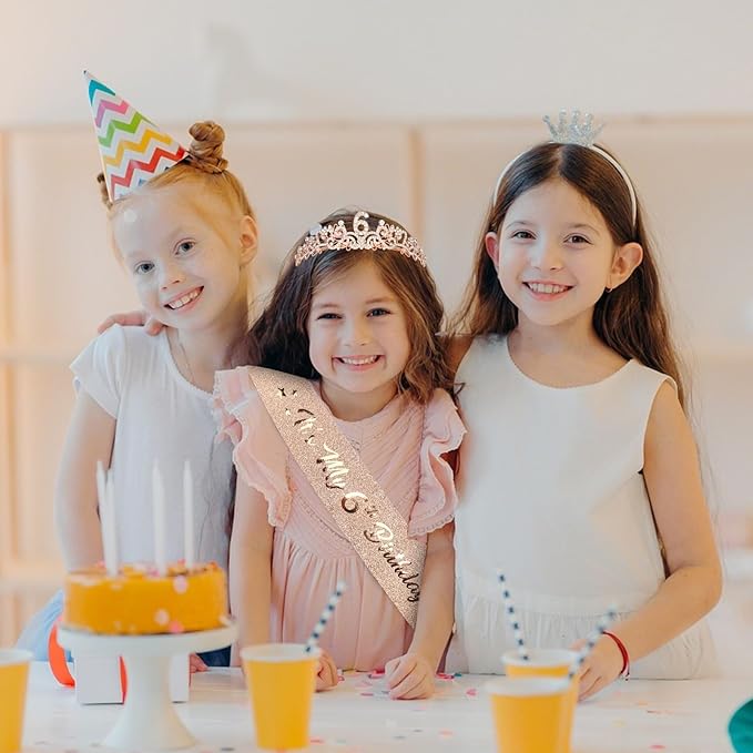 Semato 6th Birthday Decorations for Girl Sash and Crown Kit Rose Gold 6 Year Old Girl Birthday Gifts for Her Party Supplies