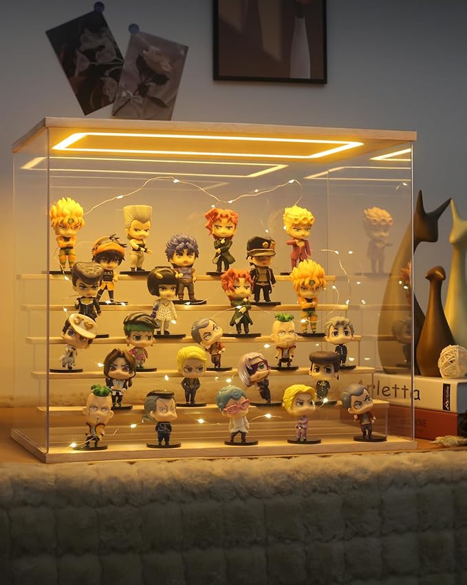 Clear Acrylic Display Case with Light , 6 Tier Display Box Stand Assembly Dustproof Protection Showcase for Collectibles Action Figures (6 Tier L 19.7*12.6*16.5in；50×32×42cm)