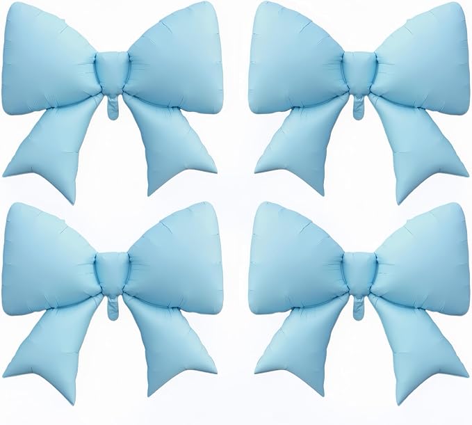 4Pcs Gaint Blue Bow Decor Balloons 38 Inch/coquette Balloons Party for Cin*derell Princess, Fairy Tale Castles, Kitty Cinna*morol,Ballet Themes, Ocean Adventures,Dreamy Gardens Decor/Macaron Blue Bow