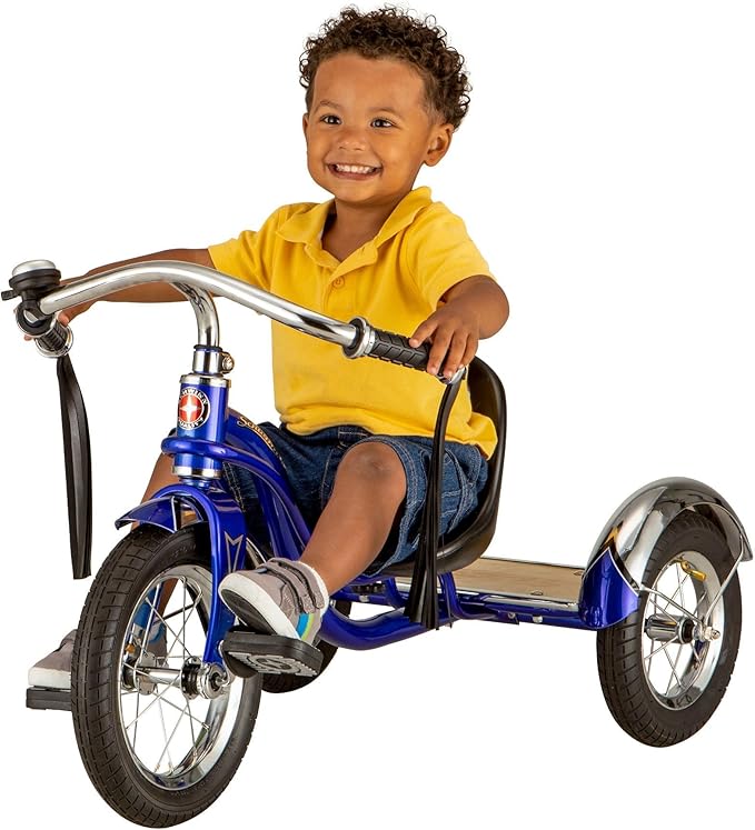 Schwinn Roadster Tricycle, 12 Inch Front Wheel Bike for Kids Ages 2-4, Low Center of Gravity, Retro Steel Frame, Adjustable Seat Grows with your Child, Rear Deck, Tricycle for Toddlers