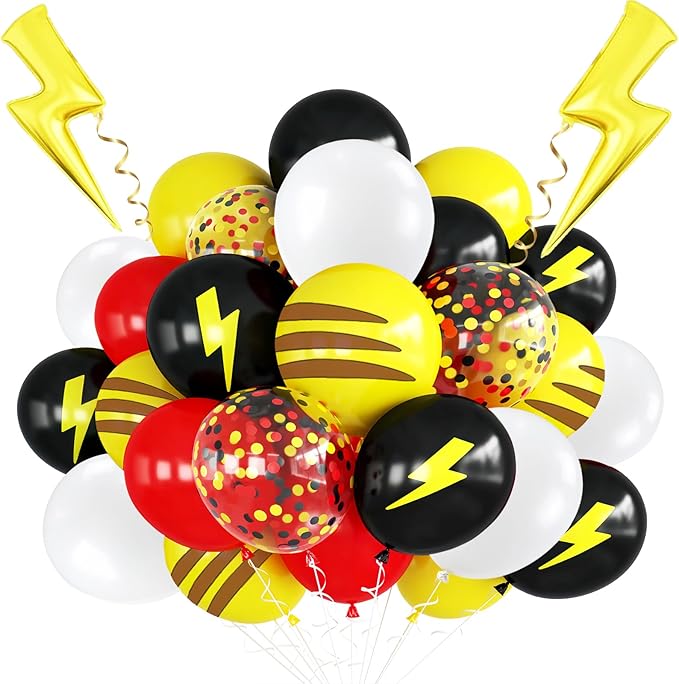 Red Black Yellow Balloon 39Pcs 12 Inch，Lightning Print Balloons for Cartoon Themed Birthday Party Decorations Boys Girls Gatherings Party Supplies