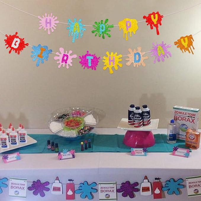 Slime Happy Birthday Banner Painting Pennant for Art Theme Baby Shower Party Decorations Supplies