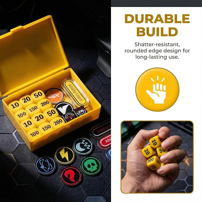 33-Piece TCG Damage Counter dice Set with Status Markers, VSTAR & GX Cards - TCG Accessories in Storage Box (Classic Color)