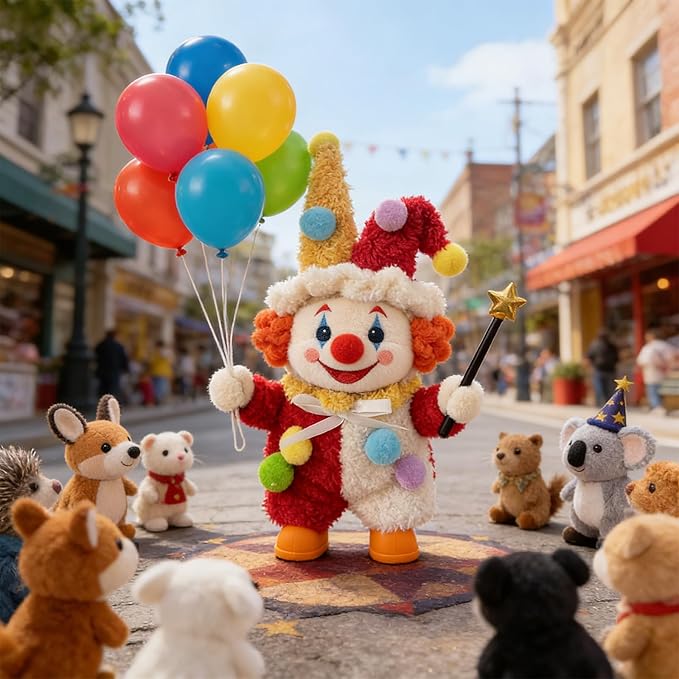 3PCS Animal Costume Outfits for 17cm Dolls, Include Blue Penguin, Brown Rabbit, and Festive Clown Clothes with Shoes and Mini Bottle, Cute Dress Up Accessories, (No Dolls)