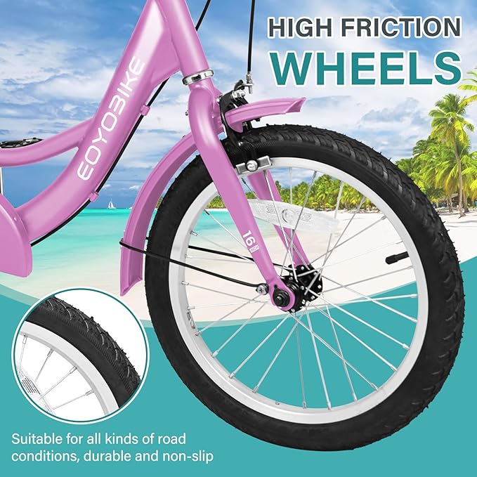 MOPHOTO 16 Inch Small Tricycle for Beginner Riders, Low Step-Through 3 Wheel Bike, Single Speed Trike with Hand Brakes, Adjustable Seat and Rear Basket, Fits Heights 3'9" to 4'9"